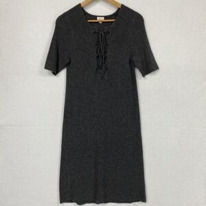 ETC Women Small Sweater Dress Charcoal Gray Lace Up A Line Wool Blend Stretch